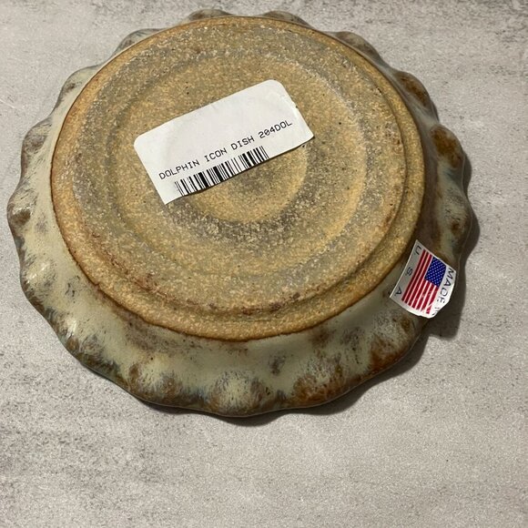 NWT Down to Earth Pottery Leaping Dolphin Icon Dish Recycled Blue Glass USA 4.5" - Picture 4 of 6
